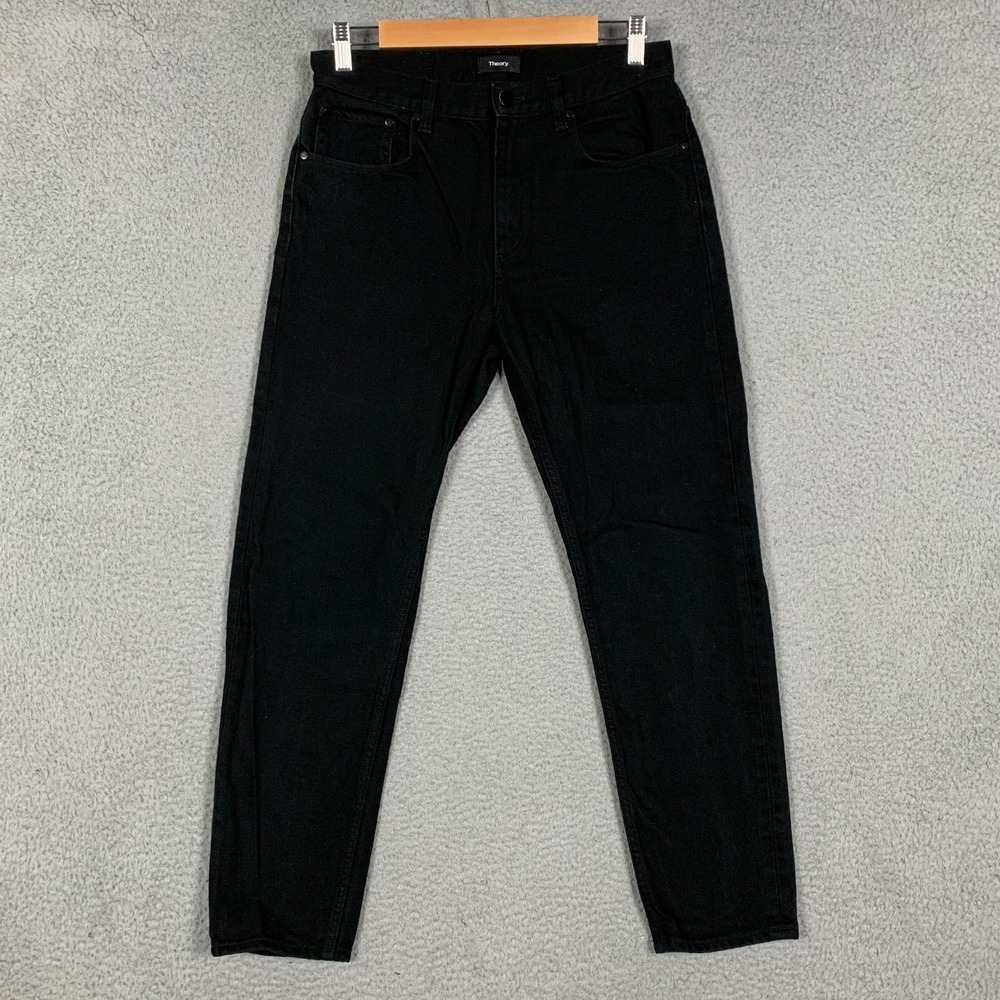 Theory Hader Jeans Men's 30 x 26.5 Onyx Black Tapered Denim Mid Rise Casual $225